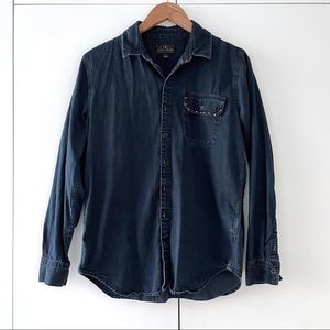 Lucky Brand Studded BF Shirt Denim Jean Long Sleeve Boyfriend Button Up Down Top